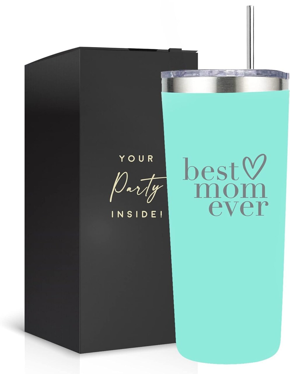 Best Mom Ever Gifts Tumbler - Stainless Steel 22 Oz Mint Green Best Mom Tumbler with Straw and Lid - Ideal Mothers Day Gift, Coffee & Water Bottle for New Moms - Best Mom Cup Present